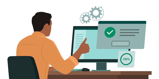 Man at computer illustrating a one window CRM solution
